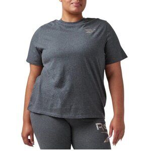 Reebok Metallic Logo Cotton T-Shirt Dark Grey Heather Plus Size 3X/22-24W